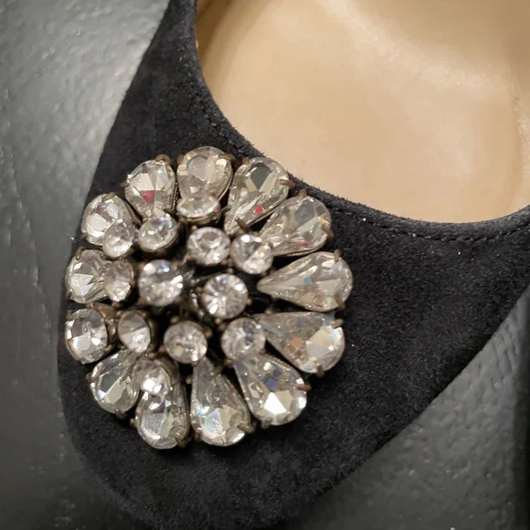 Ann Taylor Black Suede Block Heel with Crystal Detail - Size 9 - Picture 9 of 11